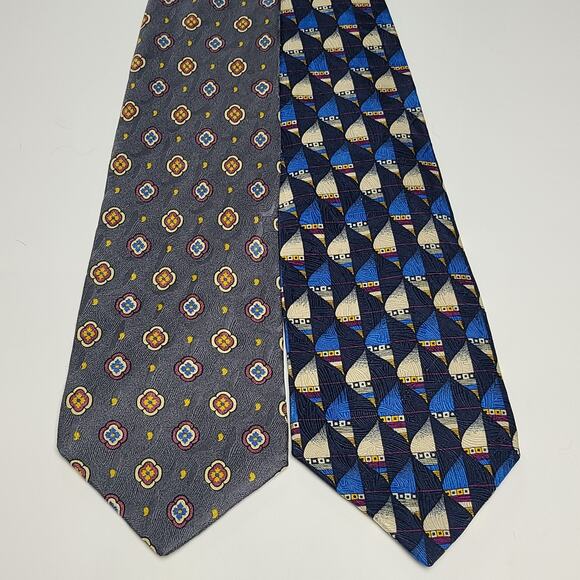 Giancarlo Collection Made in Italy 100% Silk Tie Lot Of 2 Blue Patterns - Picture 1 of 4